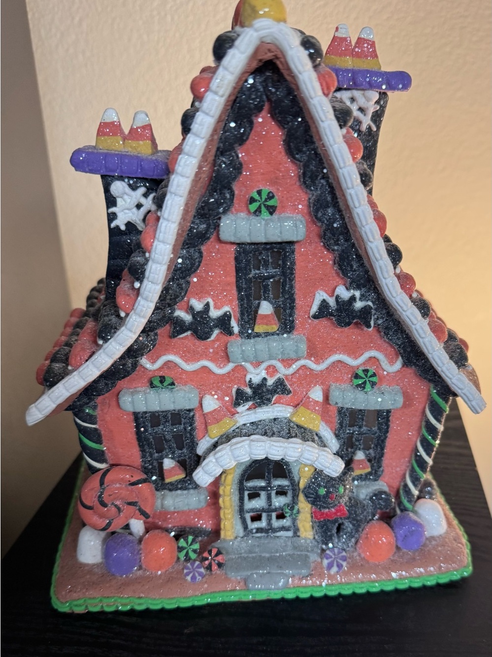Source Unknown Orange and Black Gingerbread House Holiday Figurine